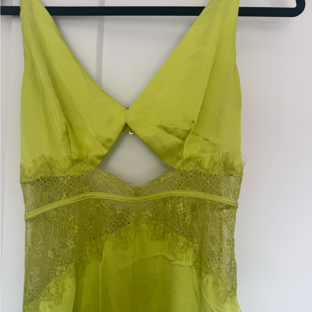 Lime Green Midi Dress with Lace Detail - Picture 2 of 5